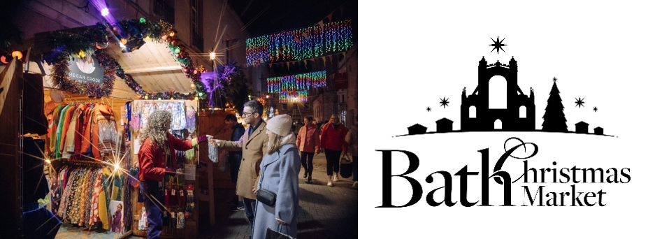 A photo of the Bath Christmas Market with the market logo next to it.