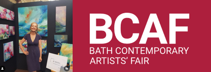 A picture of an artist at the BCAF, with the BCAF logo displayed next to it.