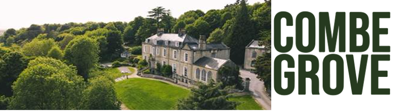 A photo of Combe Grove and its logo