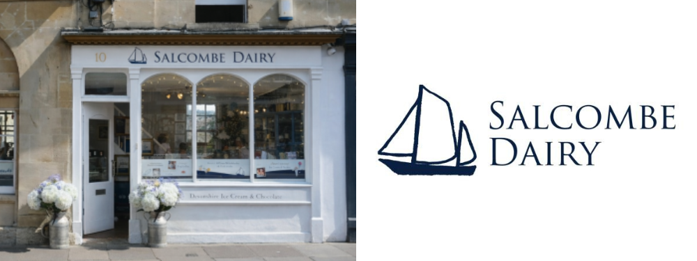 Image of Salcombe Dairy shop front and the Salcombe Dairy logo