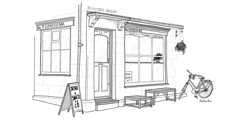 Pencil drawing of No.11 Espresso Bar