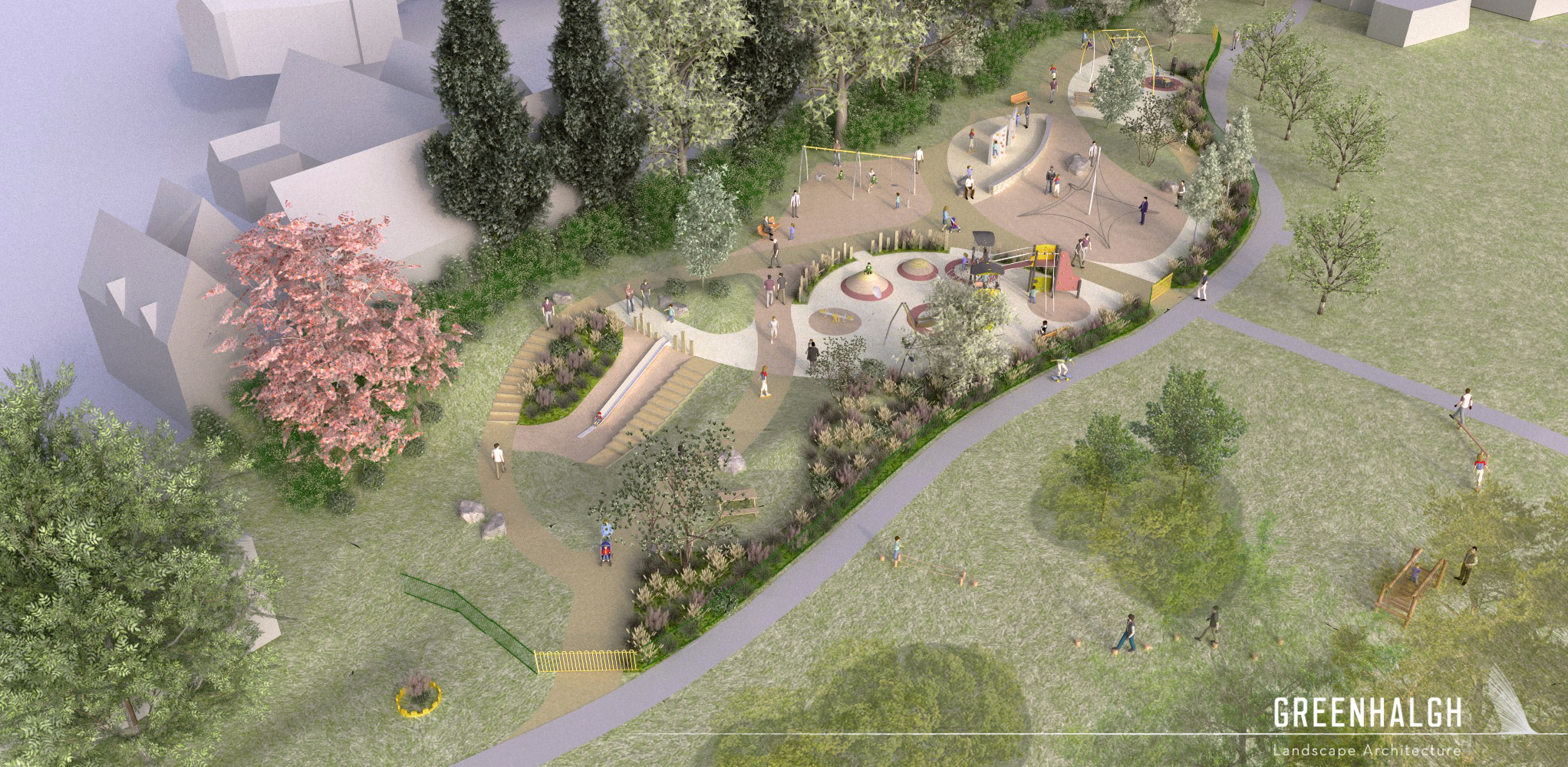 Open a large version of this image the new play park looking north from the south end.