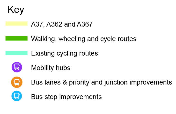 Map key showing symbols used in the Somer Valley Links phase 1 proposals