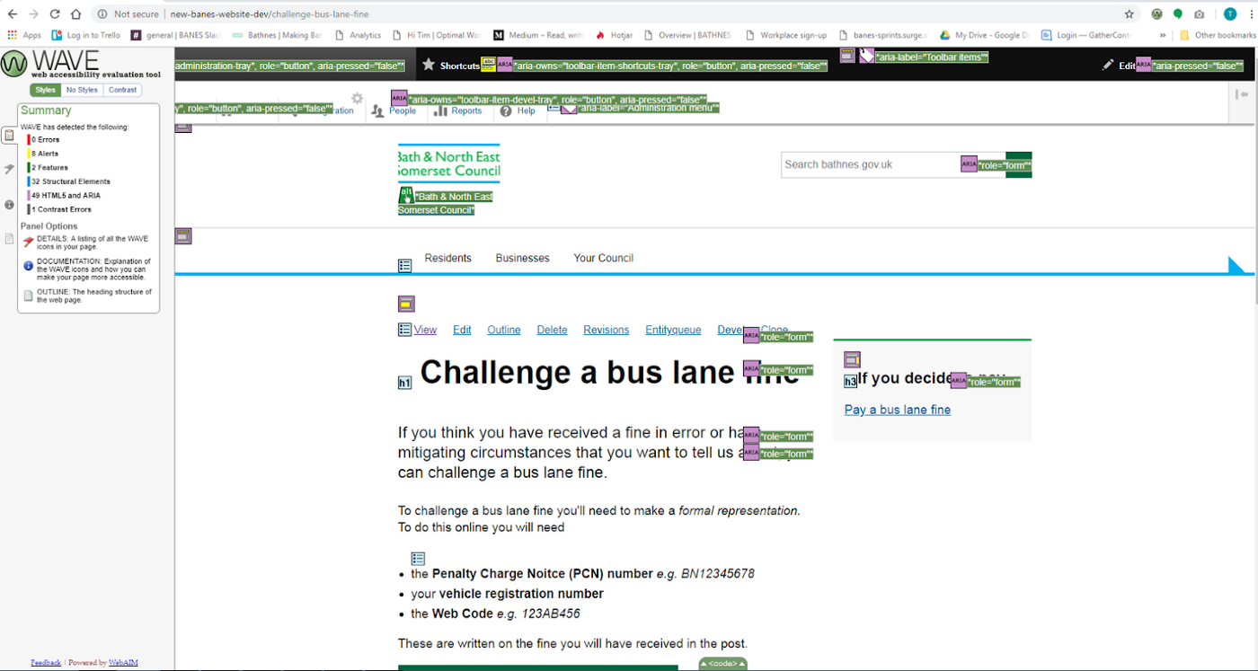 Example of WAVE on one of our new pages