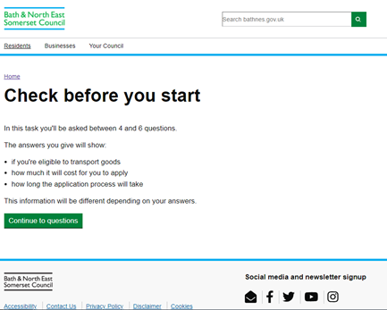 A web page showing our check before you start template