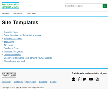 A web page with a list of links to page templates