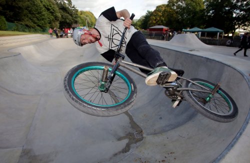 Bath Skate Park BMXer on vert bowl