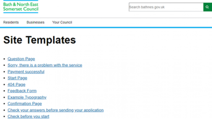 A web page with a list of links to site template pages
