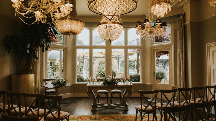 Inside Homewood hotel, ceremony room set up