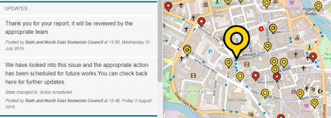 An example of updates currently provided through Fix My Street