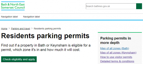 Website page about residents parking permits