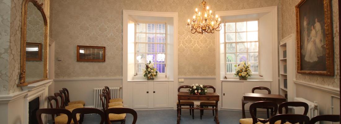 Abbey View room at the Guildhall with chairs