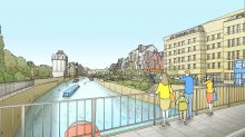 Artist's impression of Bath Quays viewed from Churchill Bridge
