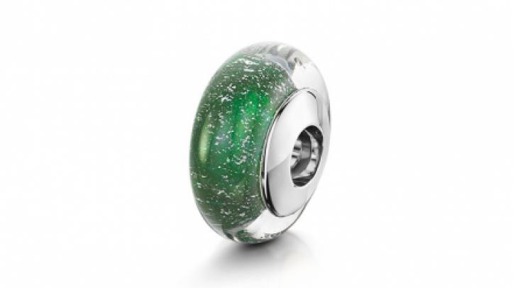 silver and green charm bead
