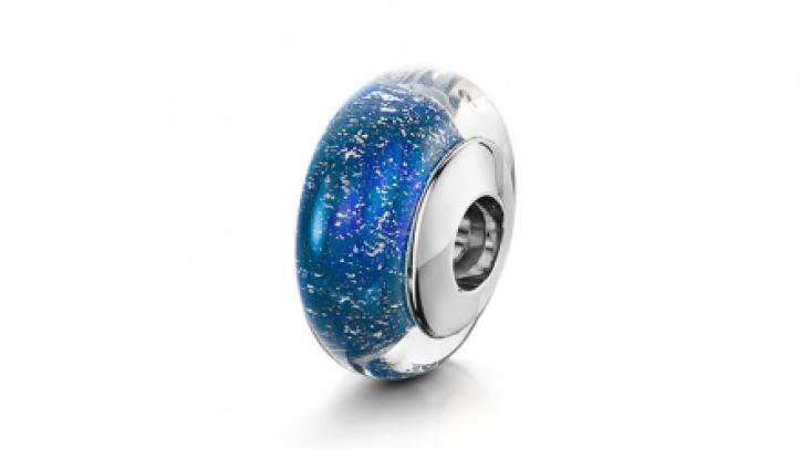 white gold and blue charm bead