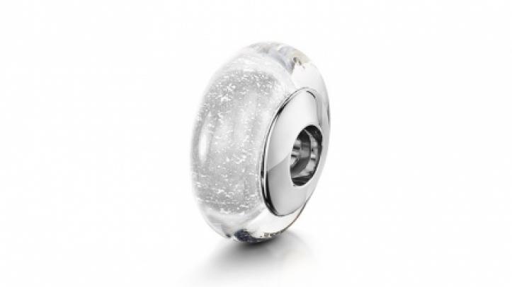 white gold and clear charm bead