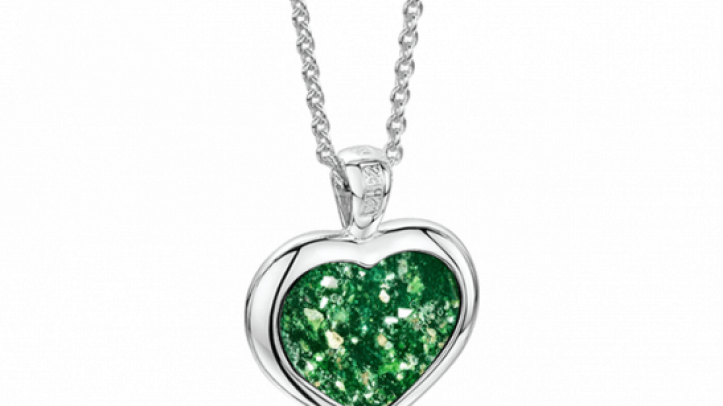 silver and green heart pendant