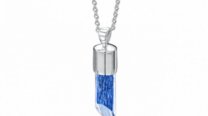 silver and blue long pendant