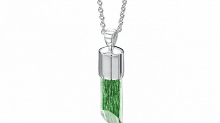 silver and green long pendant