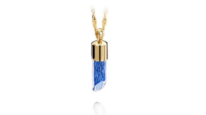 gold and blue long pendant