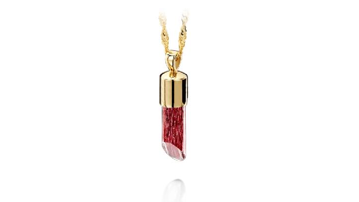 gold and ruby long pendant