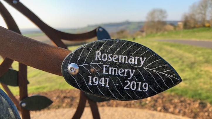 close up of a leaf on the willow tree sculpture at Haycombe