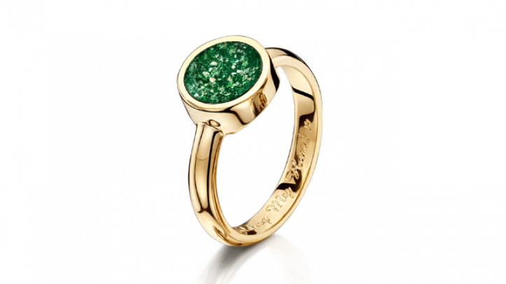 gold and green tribute ring