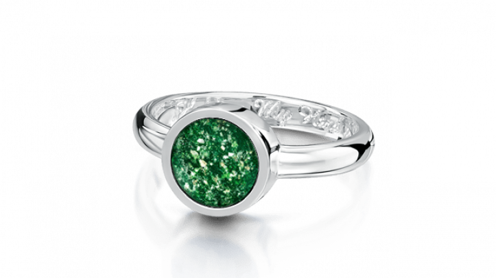 silver and green tribute ring